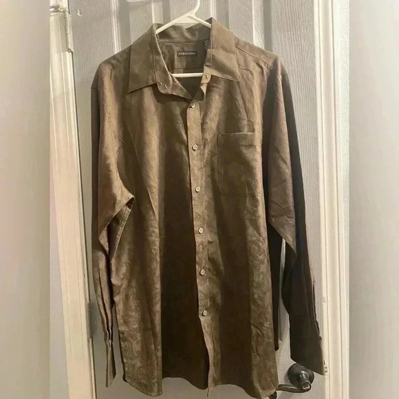 Mens Structure button up long sleeve with pocket in brown with a paisley design - Picture 3 of 10